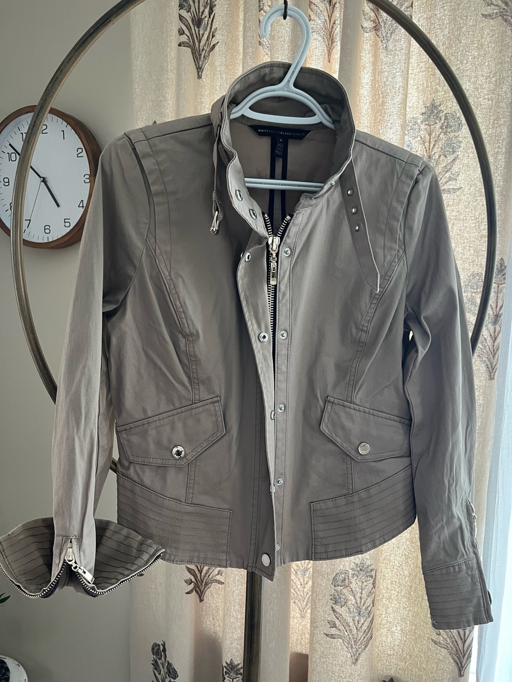 WHBM Women's Taupe Utility Jacket with Front Zip